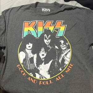 Kiss Short-Sleeve Tee in Charcoal with Rainbow Logo